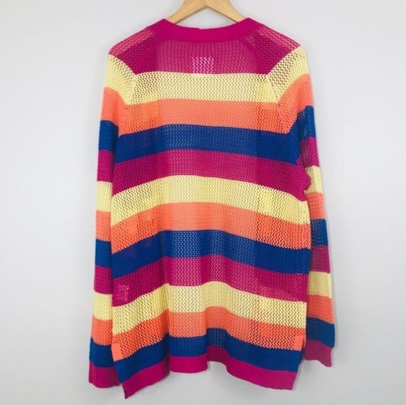 BLAIR Multicolor Colorblock Open Knit Cardigan Size X-Large - Picture 8 of 9